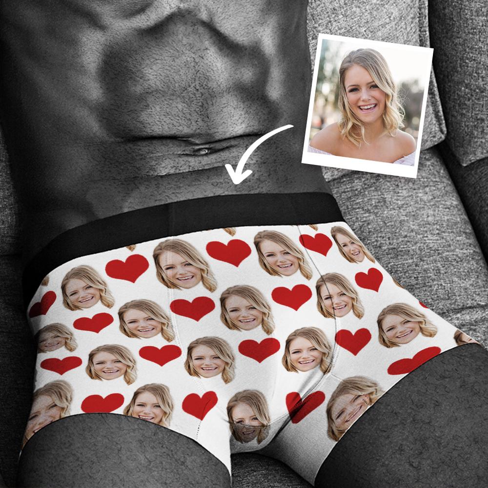 Custom Photo Boxer Men's, Heart Face Underwear - Men