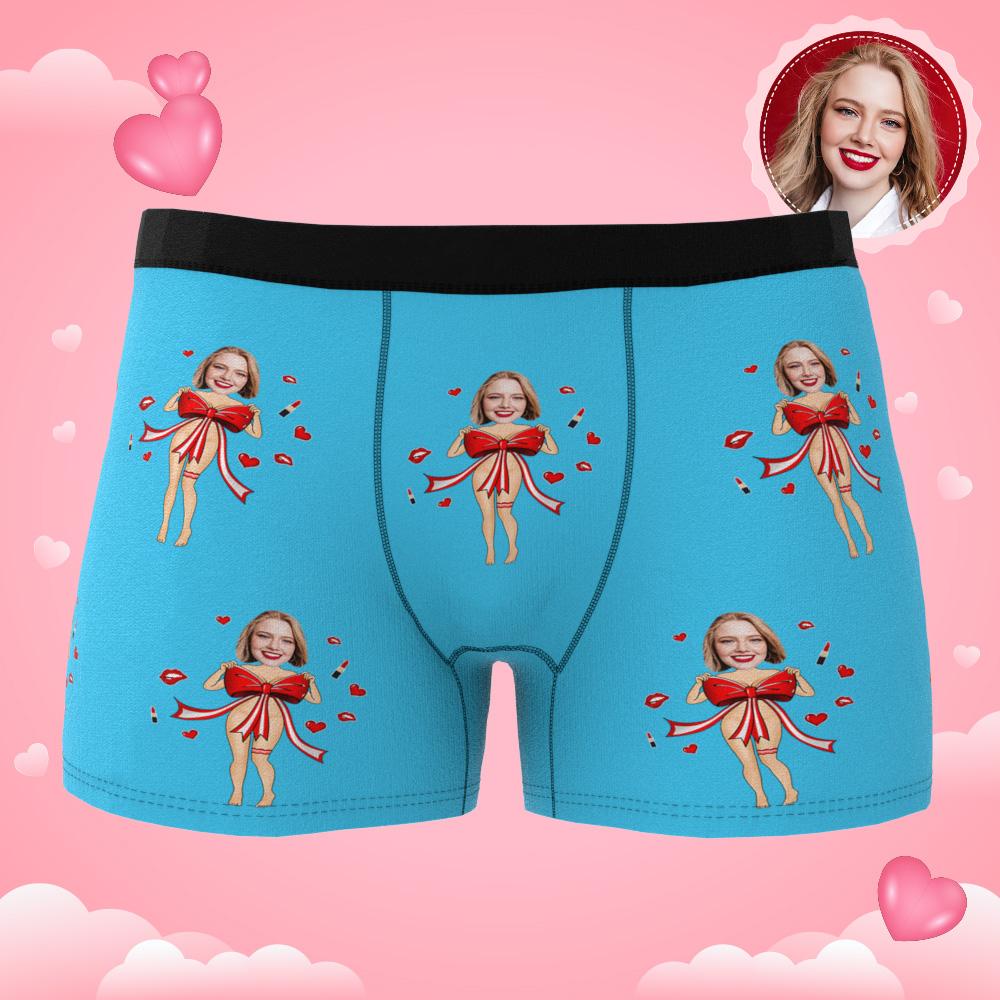 Custom Photo Boxer Red Bow Gift Underwear Men's Underwear Gift For Boyfriend AR View Valentine's Day Gift