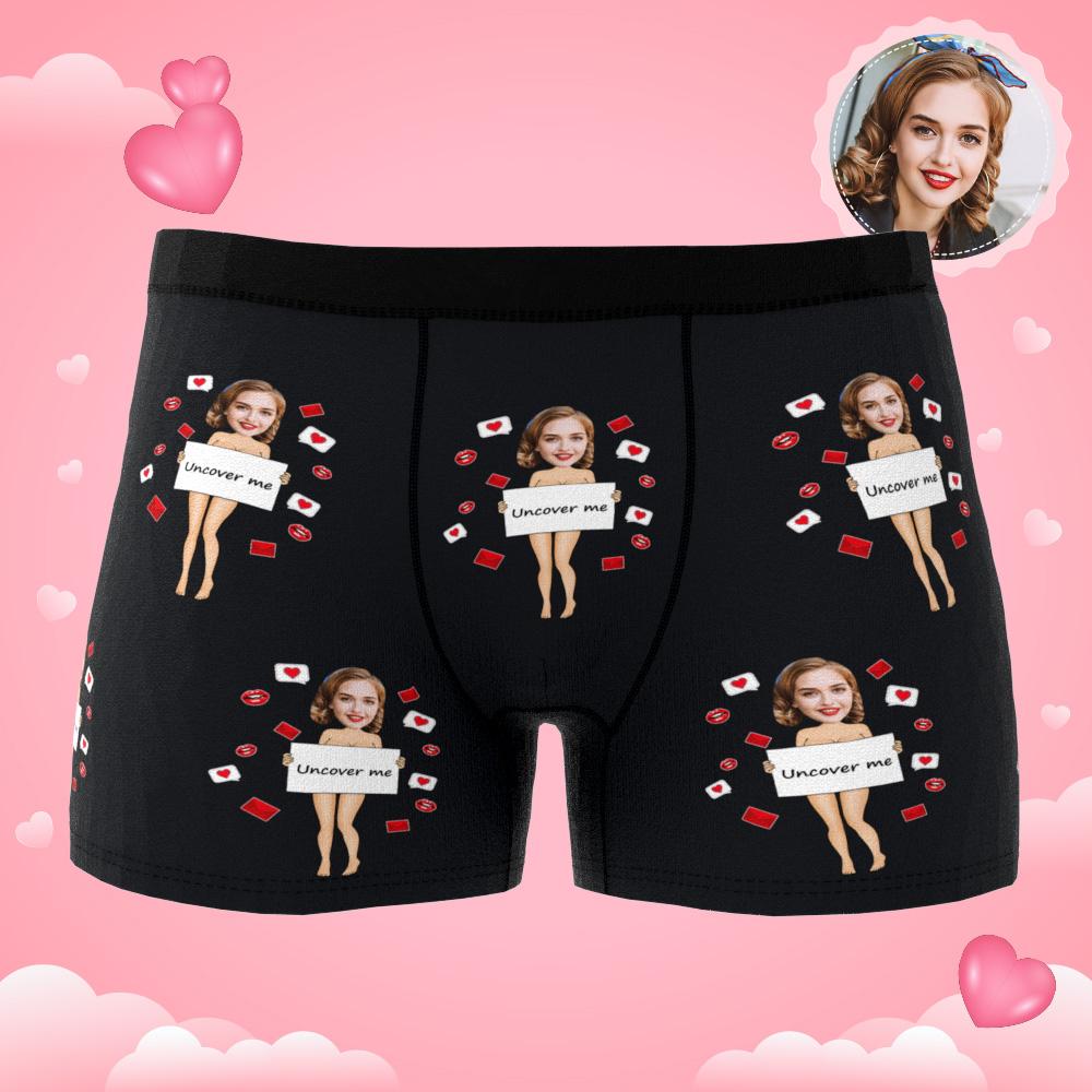 Custom Photo Boxer Uncover Me Underwear Men's Underwear Gift For Boyfriend AR View Valentine's Day Gift
