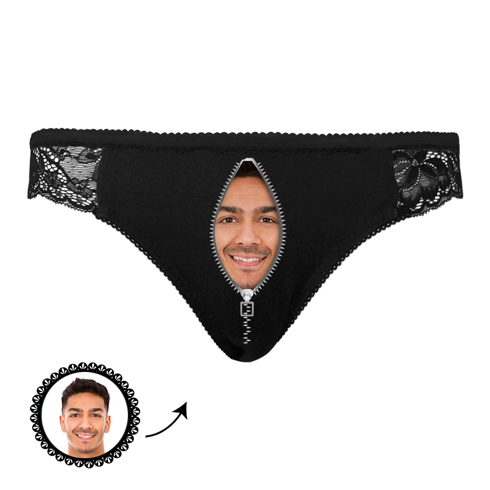 Custom Face Zipper Black Lace Panties Sexy Underwear with Package
