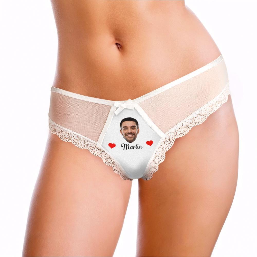 Custom Sexy Lace Panties White Lace Panties Add Boyfriend Face and Name Valentine's Day Present for Her