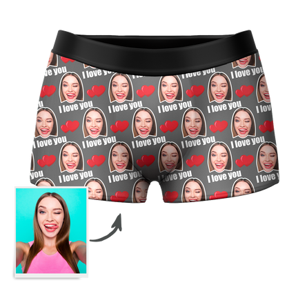 Custom I Love You Men's Boxer Shorts Personalized Underwear with Face