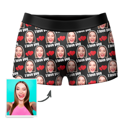 Custom I Love You Men's Boxer Shorts Personalized Underwear with Face