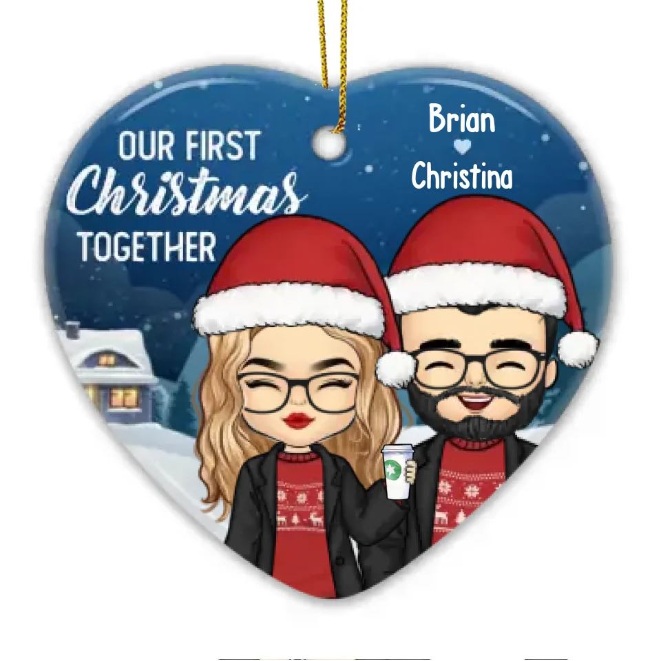 Our First Christmas Together - Personalized Custom Heart Shaped Ceramic Christmas Ornament - Gift For Couple, Husband Wife, Anniversary, Engagement, Wedding, Marriage Gift, Christmas Gift 671480