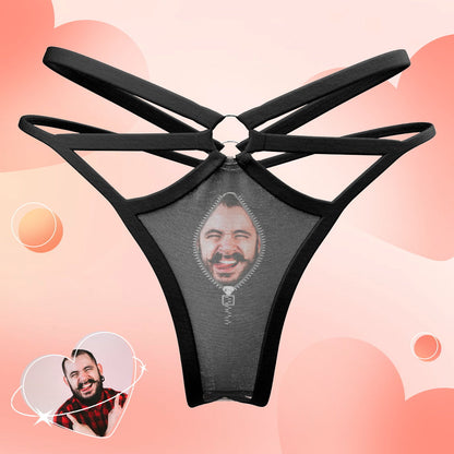 Custom Face Thong Personalized Zipper Photo Women's Funny Thongs Female Boxer for Gift