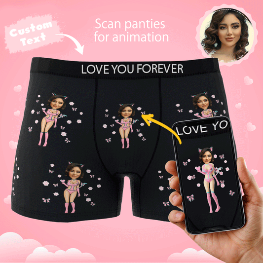 Custom Photo Boxer Catwoman Underwear Men's Underwear Gift For Boyfriend AR View Valentine's Day Gift