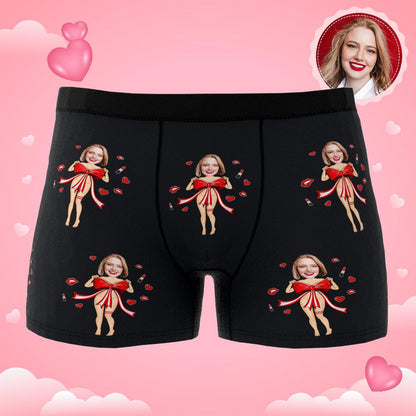 Custom Photo Boxer Red Bow Gift Underwear Men's Underwear Gift For Boyfriend AR View Valentine's Day Gift