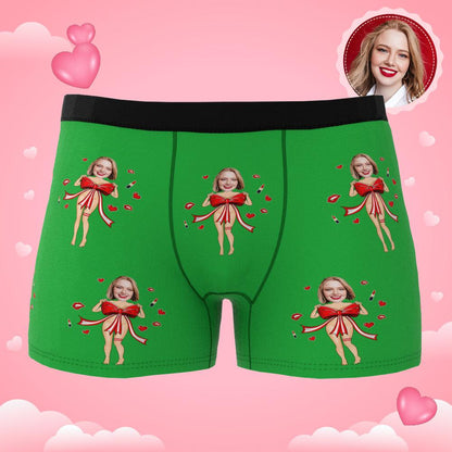 Custom Photo Boxer Red Bow Gift Underwear Men's Underwear Gift For Boyfriend AR View Valentine's Day Gift